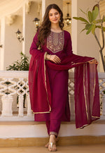 Load image into Gallery viewer, Maroon Rayon Readymade Pant Style Suit
