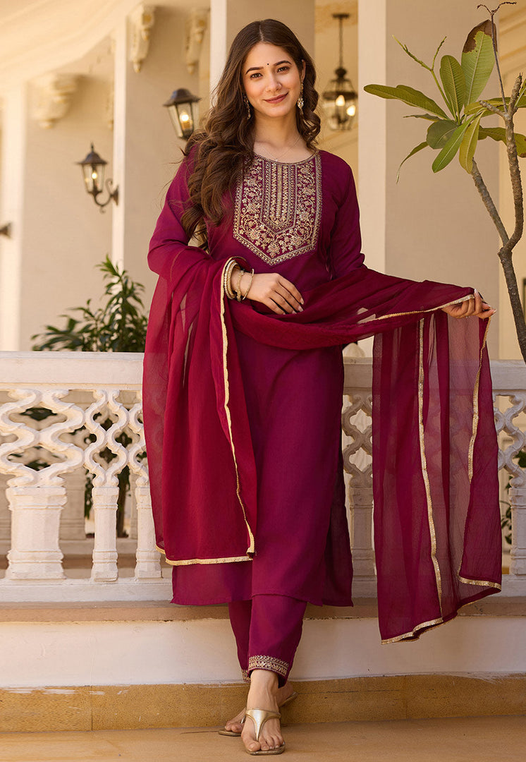 Maroon Rayon Readymade Pant Style Suit