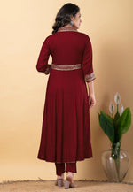 Load image into Gallery viewer, Maroon Rayon Readymade Pant Style Suit
