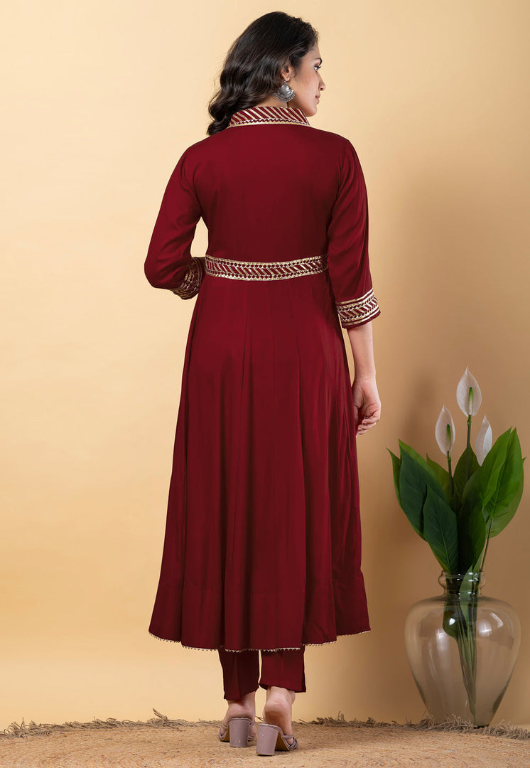 Maroon Rayon Readymade Pant Style Suit