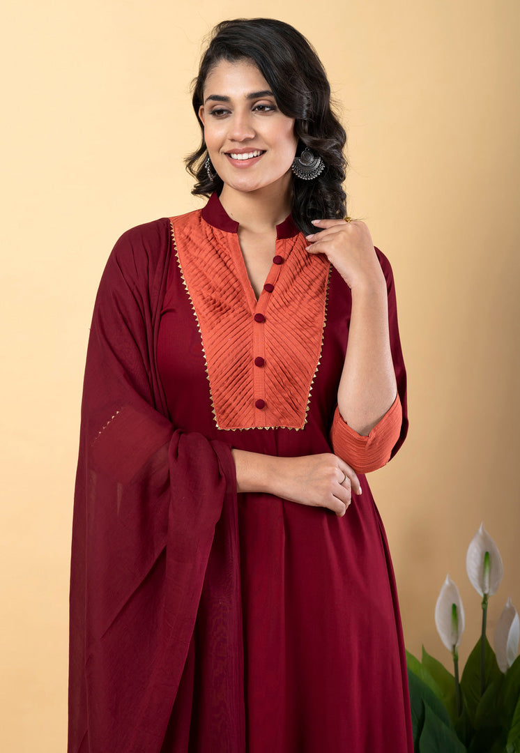 Maroon Rayon Readymade Pant Style Suit