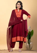 Load image into Gallery viewer, Maroon Rayon Readymade Pant Style Suit
