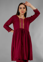 Load image into Gallery viewer, Maroon Rayon Readymade Punjabi Suit
