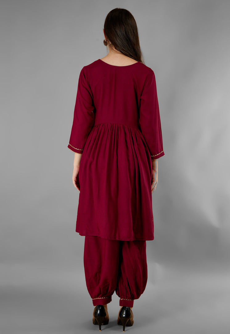 Maroon Rayon Readymade Punjabi Suit