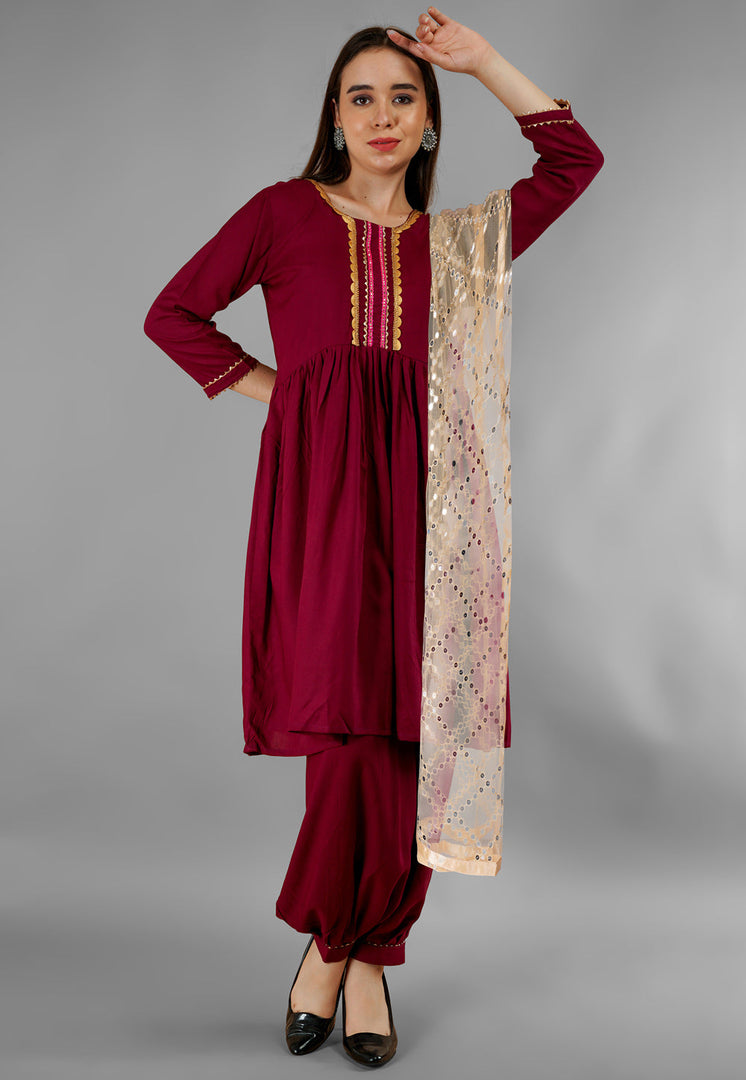Maroon Rayon Readymade Punjabi Suit