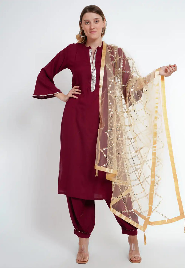 Maroon Rayon Readymade Punjabi Suit