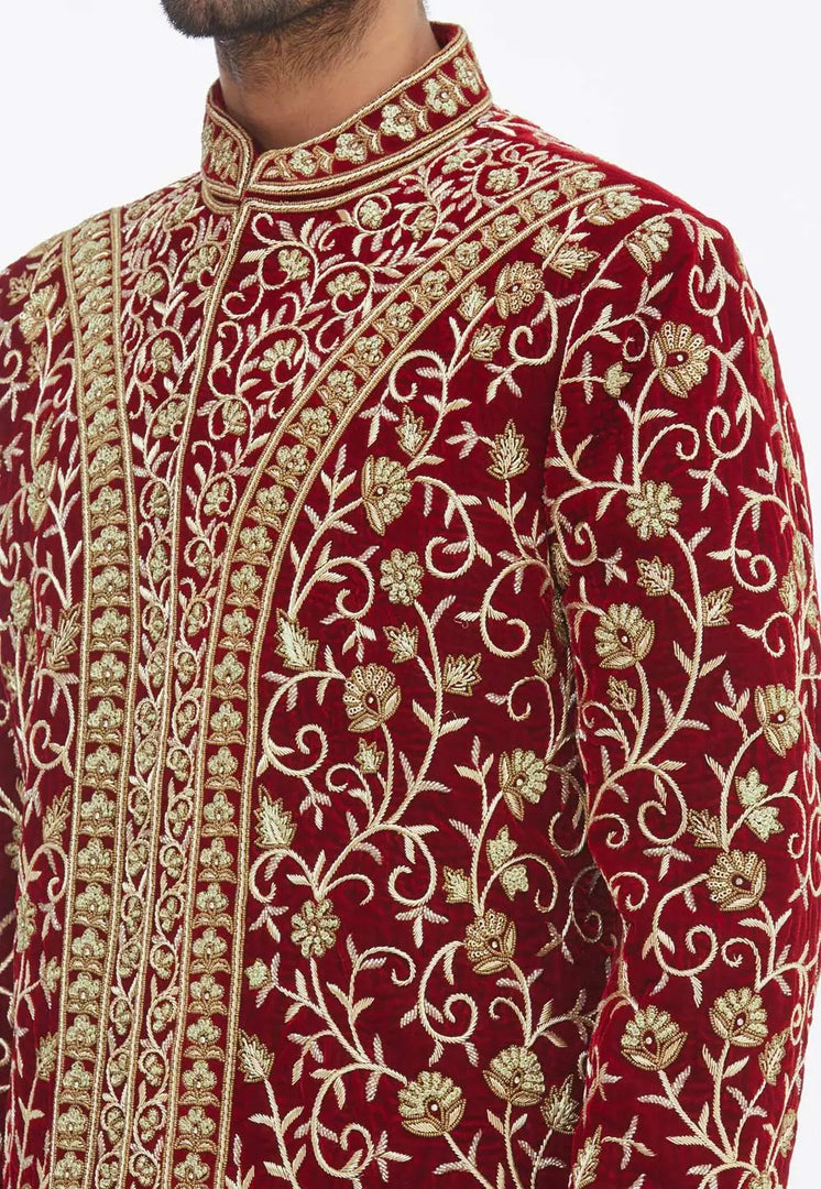 Maroon Rayon Sherwani