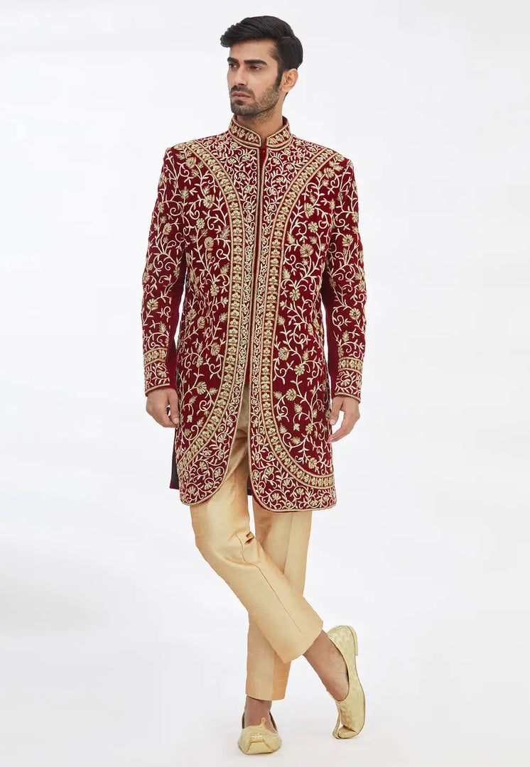 Maroon Rayon Sherwani