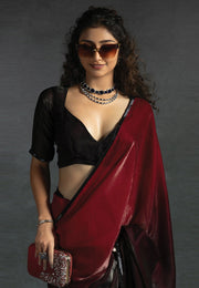 Maroon Satin Silk Half N Half Saree