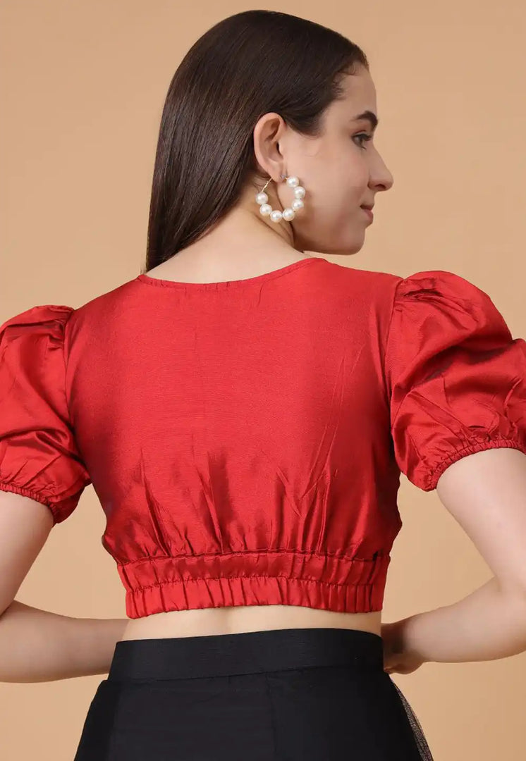Maroon Satin Silk Readymade Blouse