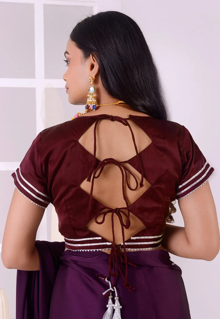 Maroon Satin Silk Readymade Blouse
