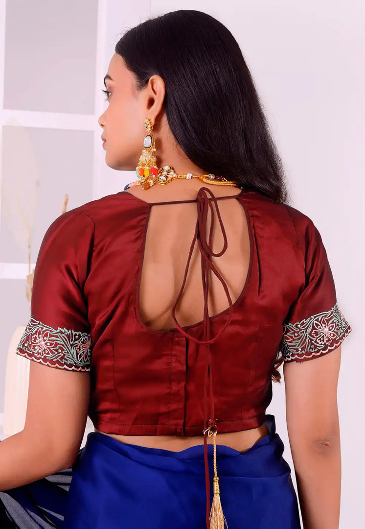 Maroon Satin Silk Readymade Blouse
