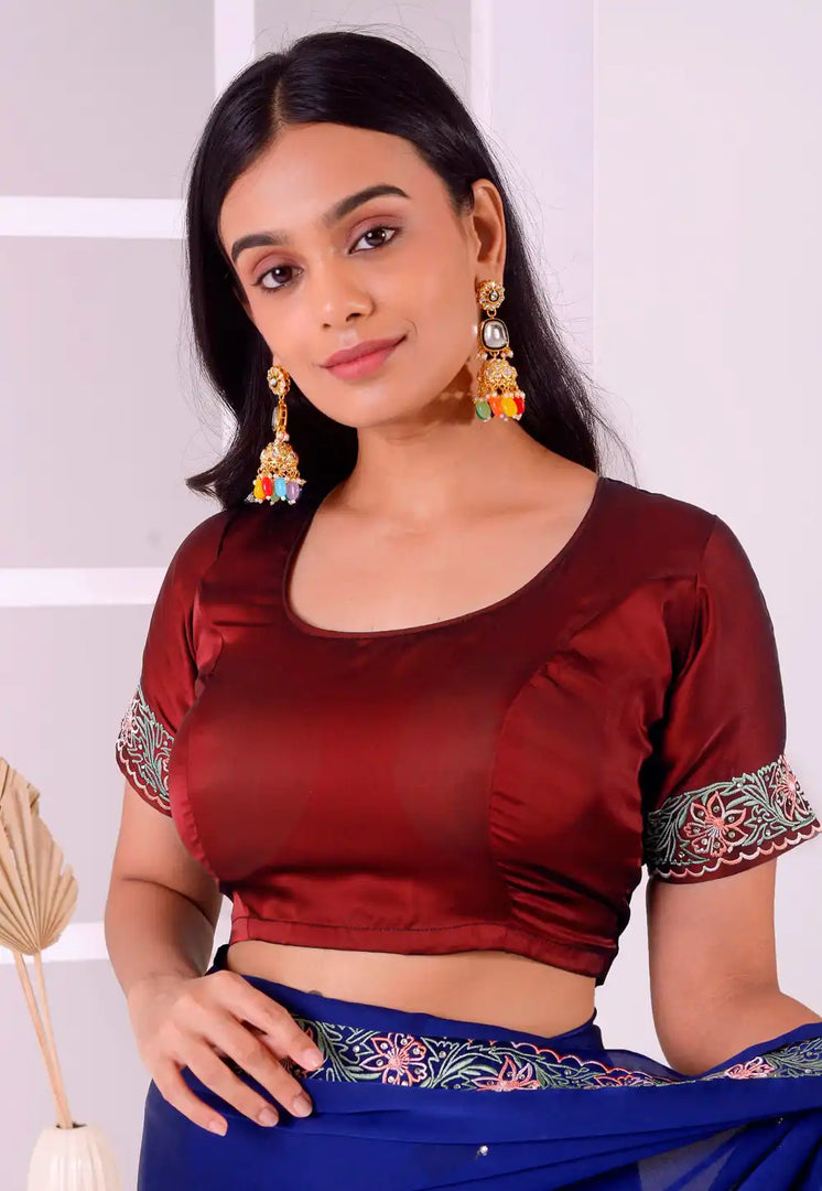 Maroon Satin Silk Readymade Blouse