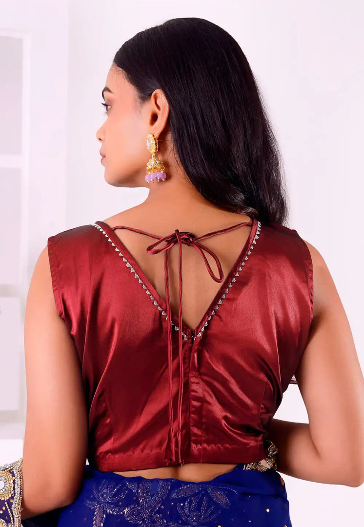 Maroon Satin Silk Readymade Blouse