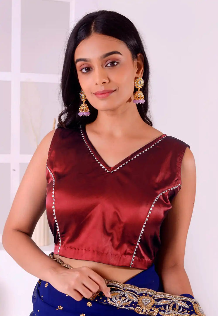 Maroon Satin Silk Readymade Blouse
