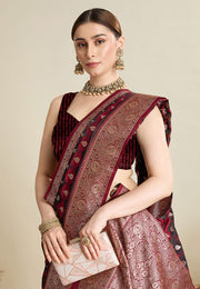 Maroon Satin Silk Saree With Blouse
