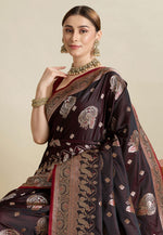 Load image into Gallery viewer, Maroon Satin Silk Saree With Blouse
