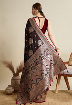 Load image into Gallery viewer, Maroon Satin Silk Saree With Blouse
