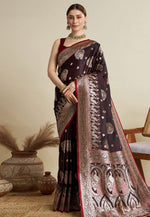 Load image into Gallery viewer, Maroon Satin Silk Saree With Blouse
