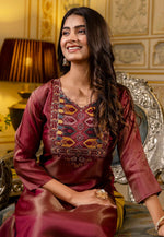 Load image into Gallery viewer, Maroon Shimmer Long Kurti
