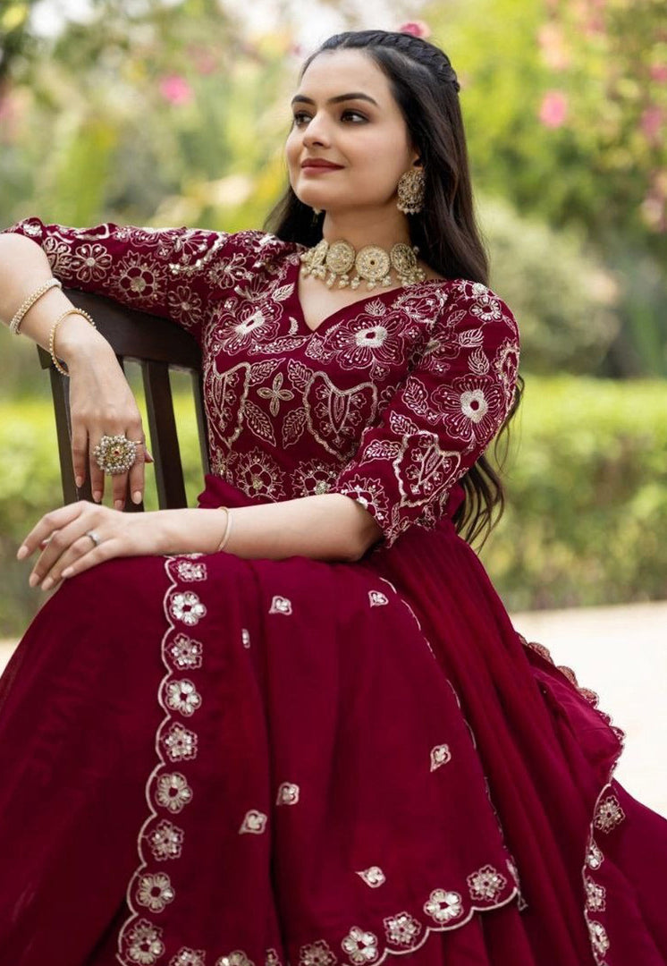 Maroon Shimmer Readymade Long Anarkali Suit