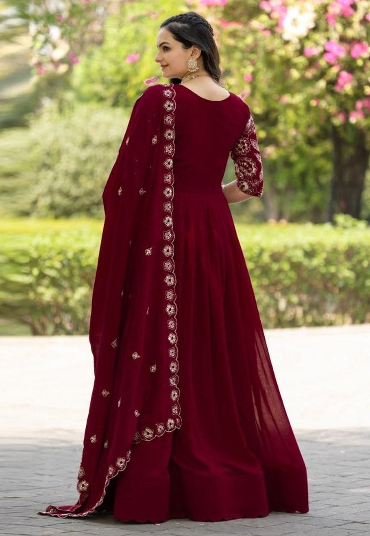 Maroon Shimmer Readymade Long Anarkali Suit