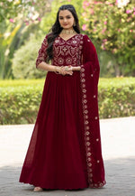 Load image into Gallery viewer, Maroon Shimmer Readymade Long Anarkali Suit
