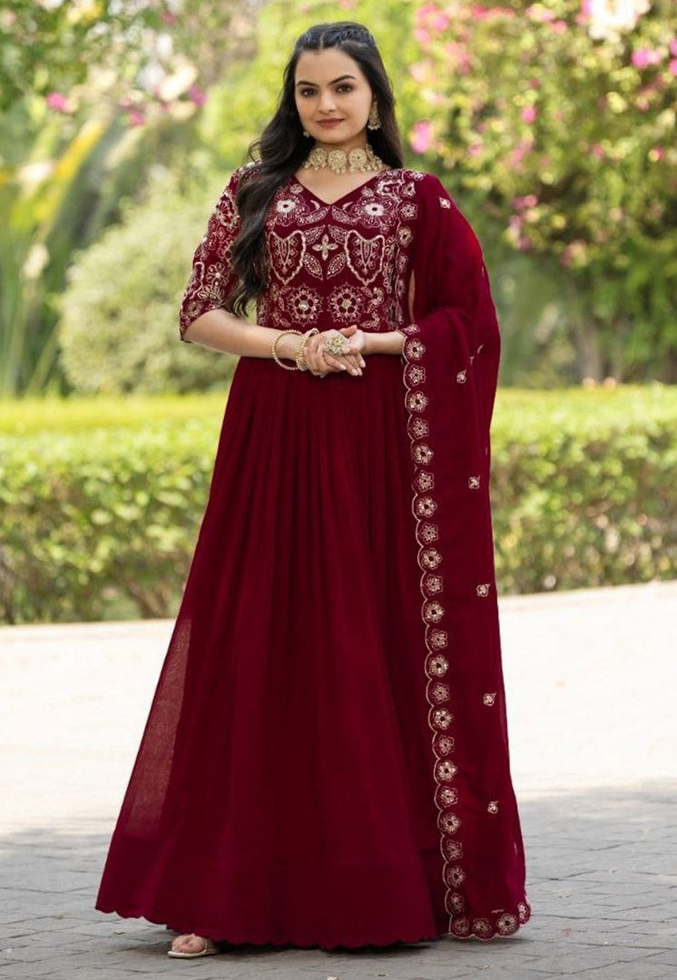 Maroon Shimmer Readymade Long Anarkali Suit