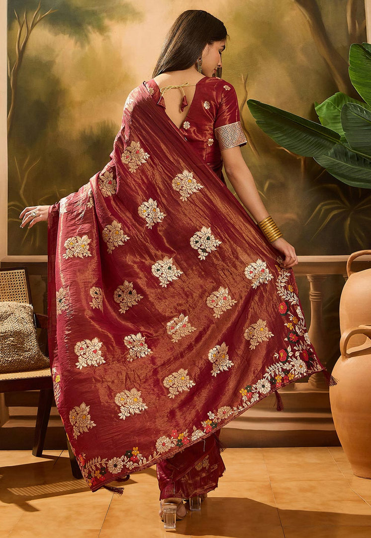 Maroon Shimmer Saree With Blouse