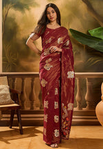 Load image into Gallery viewer, Maroon Shimmer Saree With Blouse
