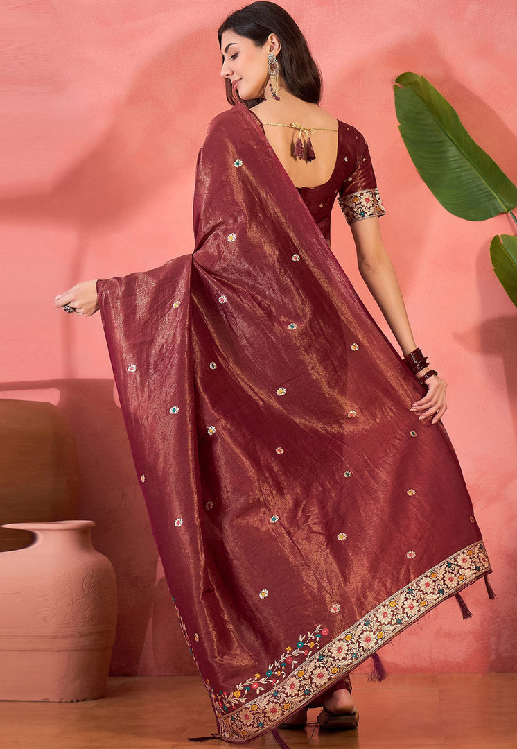 Maroon Shimmer Saree With Blouse