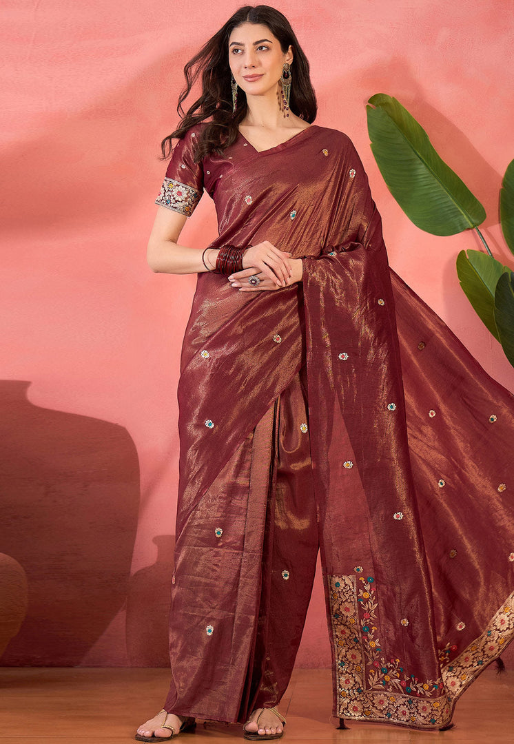 Maroon Shimmer Saree With Blouse