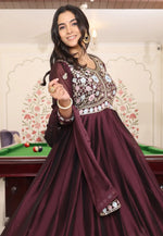 Load image into Gallery viewer, Maroon Silk Anarkali Suit
