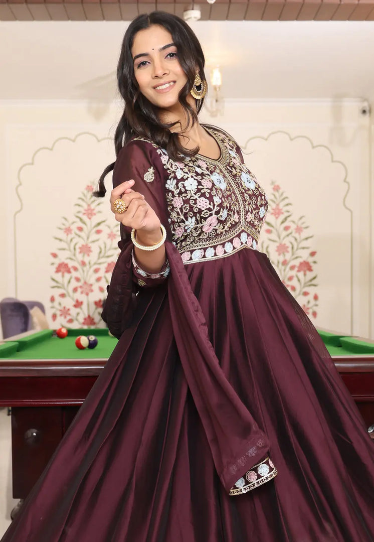 Maroon Silk Anarkali Suit