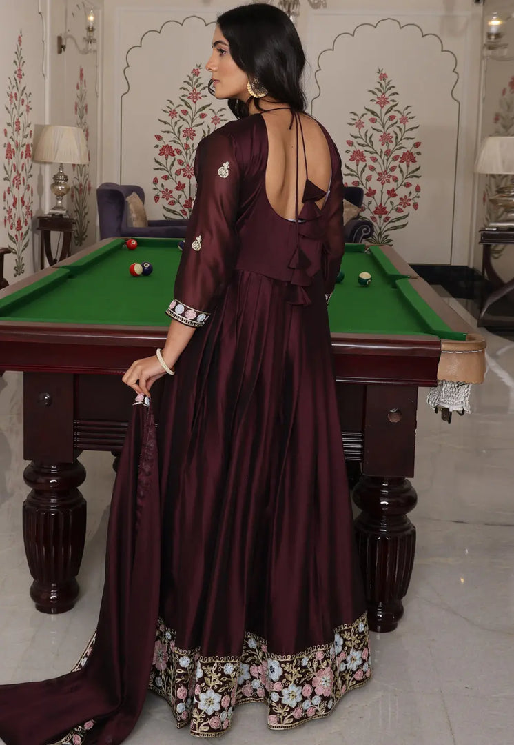 Maroon Silk Anarkali Suit