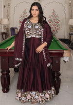 Load image into Gallery viewer, Maroon Silk Anarkali Suit
