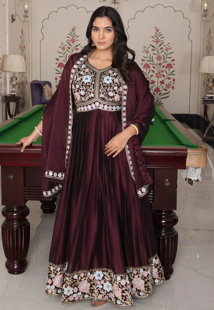 Maroon Silk Anarkali Suit