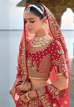 Load image into Gallery viewer, Maroon Silk Bridal Lehenga Choli
