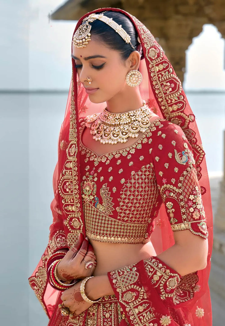 Maroon Silk Bridal Lehenga Choli