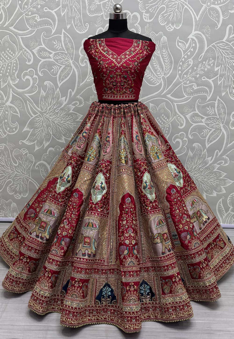 Maroon Silk Bridal Lehenga Choli