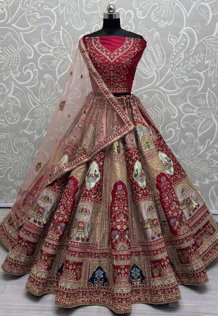 Maroon Silk Bridal Lehenga Choli
