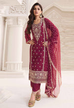 Load image into Gallery viewer, Maroon Silk Chiffon Pant Style Suit
