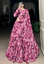 Load image into Gallery viewer, Maroon Silk Floral print Lehenga choli
