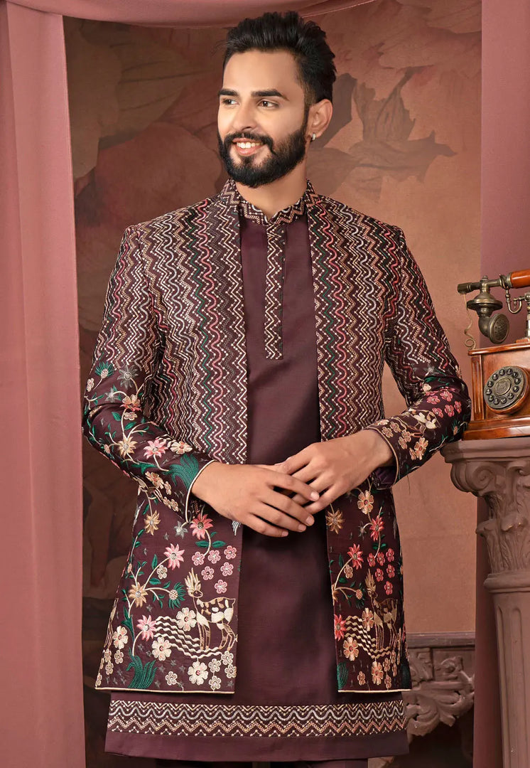 Maroon Silk Indo Western Suit