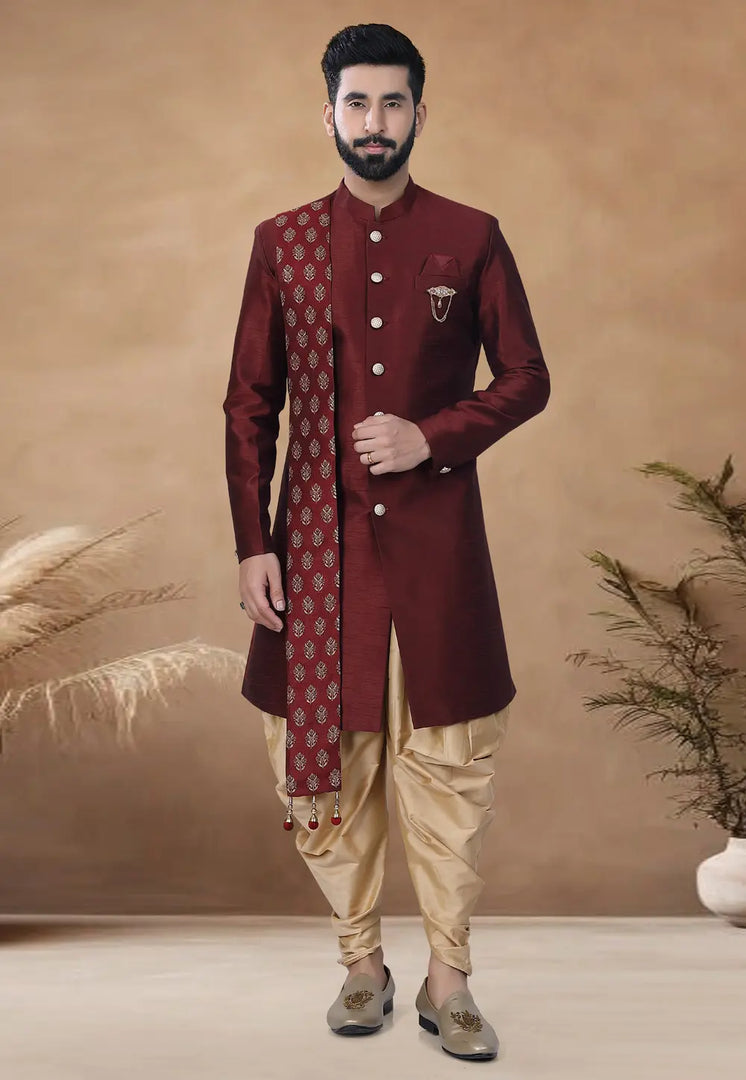 Maroon Silk Indo Western Suit