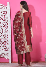 Load image into Gallery viewer, Maroon Silk Jacquard Pant Style Suit
