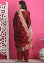 Load image into Gallery viewer, Maroon Silk Jacquard Pant Style Suit
