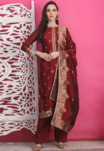 Load image into Gallery viewer, Maroon Silk Jacquard Pant Style Suit
