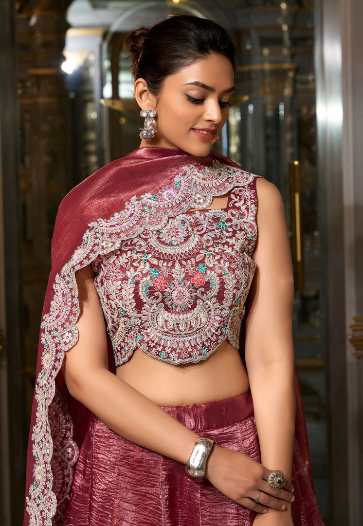 Maroon Silk Lehenga Choli