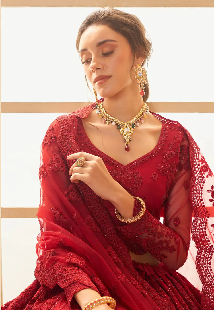 Maroon Silk Net Circular Lehenga Choli